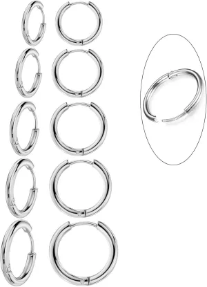 10 Pairs Silver Hoop Earrings Set for Women Surgical Steel Hoop Earrings Lightweight Hypoallergenic Tiny Small Hoops For Girls Men 8mm 10mm 12mm 14mm 16mm