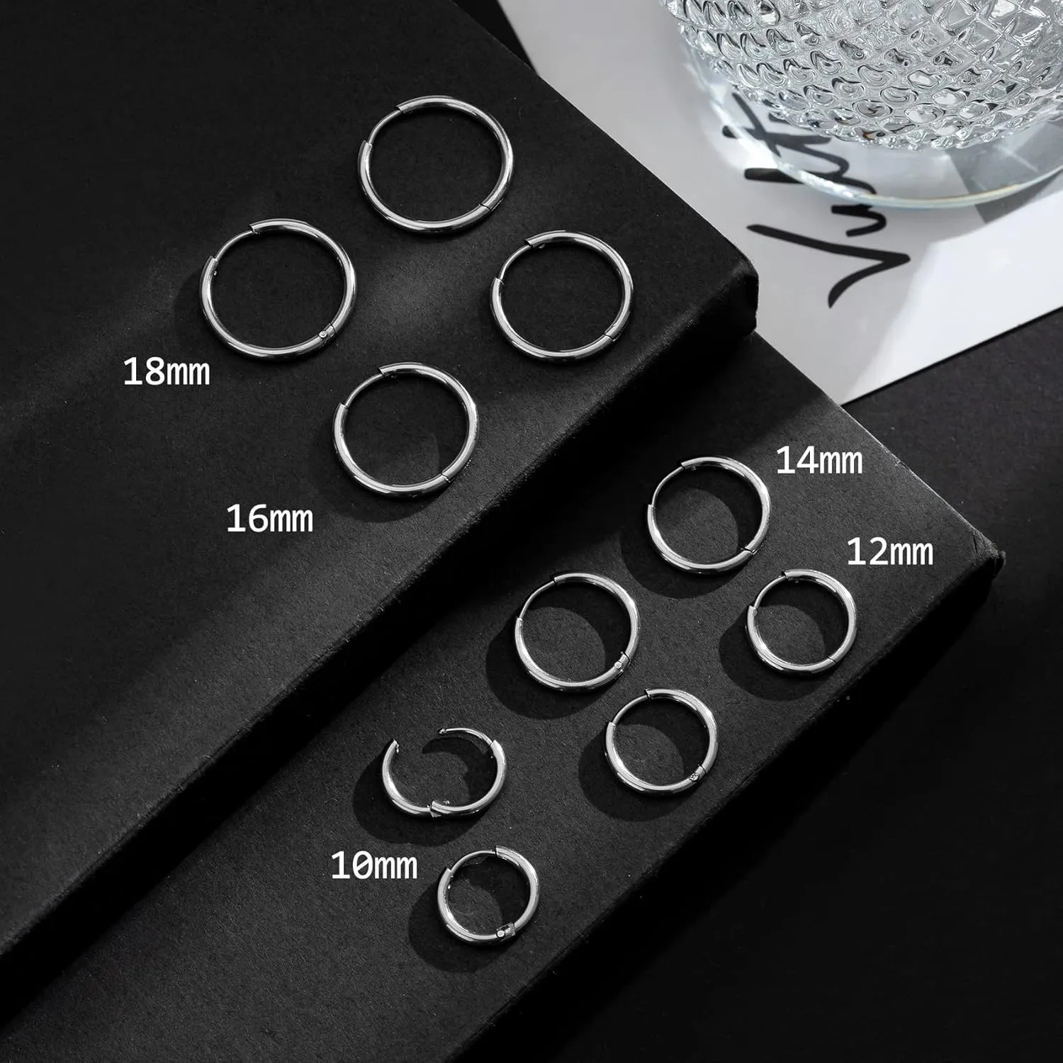 10 Pairs Silver Hoop Earrings Set for Women Surgical Steel Hoop Earrings Lightweight Hypoallergenic Tiny Small Hoops For Girls Men 8mm 10mm 12mm 14mm 16mm