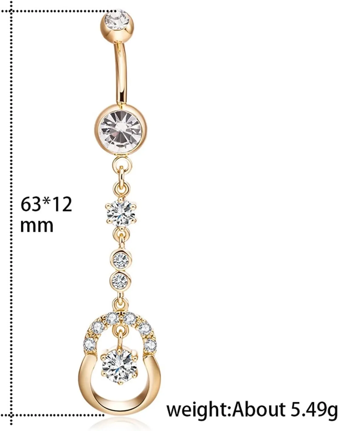 14G Belly Ring for Women, Belly Button Rings Belly Rings Surgical Steel Dangling Long Geometric Cubic Zirconia Belly Button Piercing Jewelry