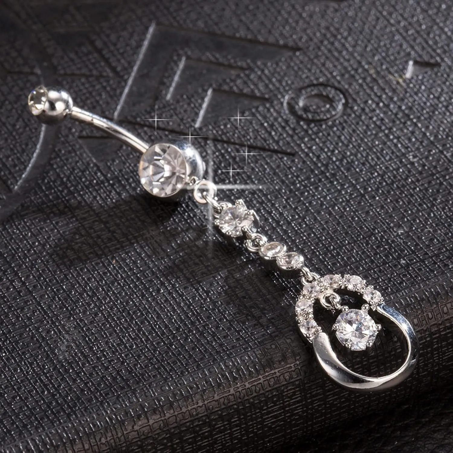 14G Belly Ring for Women, Belly Button Rings Belly Rings Surgical Steel Dangling Long Geometric Cubic Zirconia Belly Button Piercing Jewelry