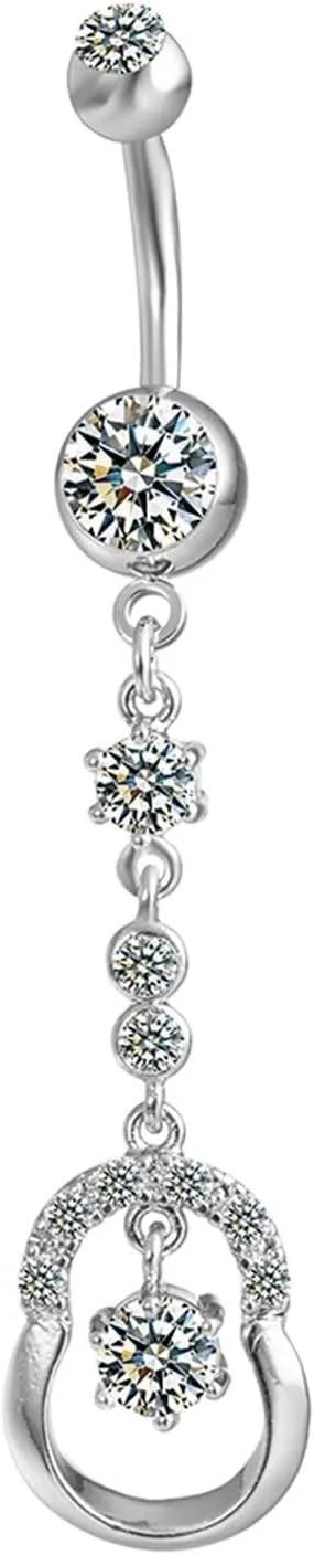 14G Belly Ring for Women, Belly Button Rings Belly Rings Surgical Steel Dangling Long Geometric Cubic Zirconia Belly Button Piercing Jewelry