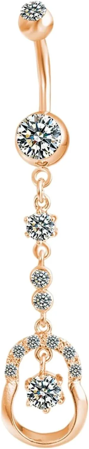 14G Belly Ring for Women, Belly Button Rings Belly Rings Surgical Steel Dangling Long Geometric Cubic Zirconia Belly Button Piercing Jewelry