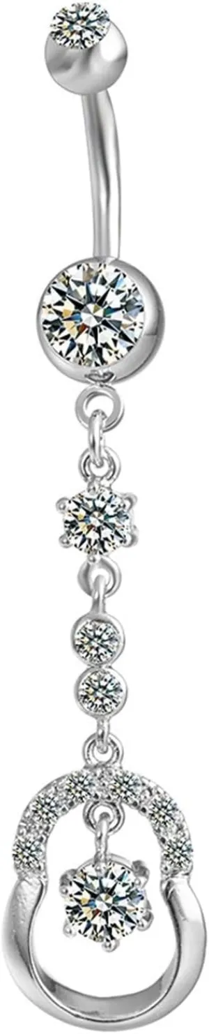 14G Belly Ring for Women, Belly Button Rings Belly Rings Surgical Steel Dangling Long Geometric Cubic Zirconia Belly Button Piercing Jewelry