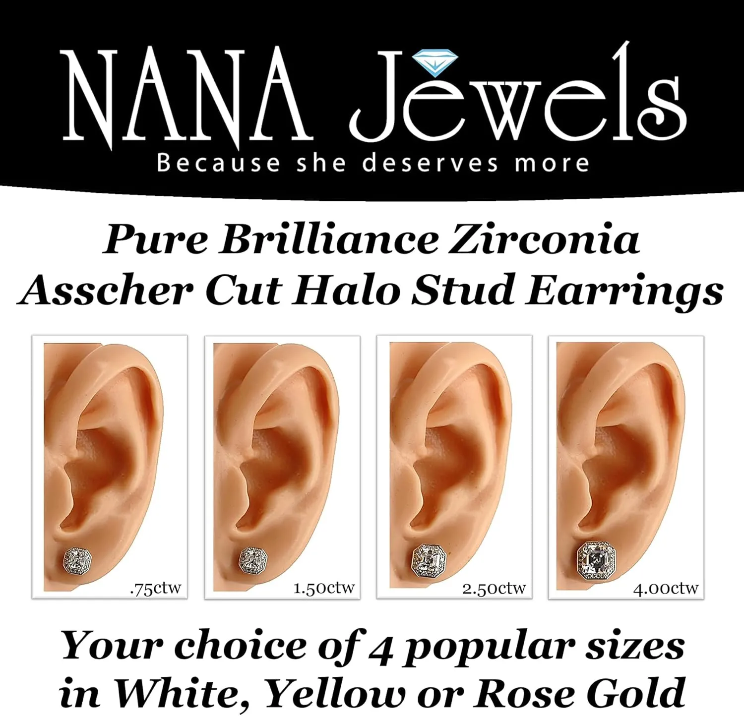14K Solid Gold Post & Sterling Silver Asscher Cut Halo CZ Stud Earrings 0.80-4.00cttw Cubic Zirconia