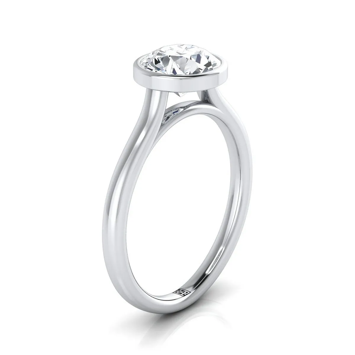 14K White Gold Round Brilliant Ruby Simple Bezel Solitaire Engagement Ring