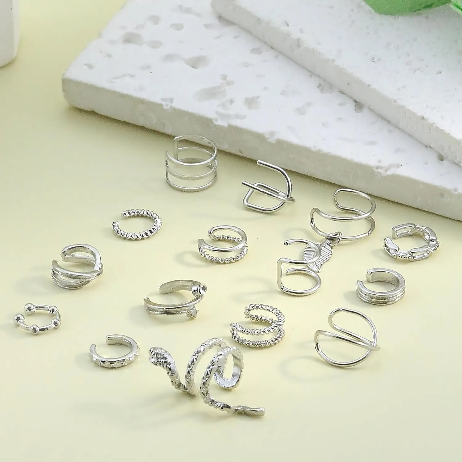 15 Pcs Gold/Silver Ear Cuff for Women Helix Cartilage Clip On Wrap Earrings Non Piercing Adjustable Ear Piercing Fake Earrings Set