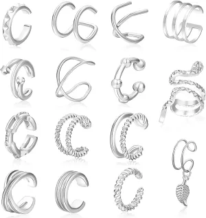 15 Pcs Gold/Silver Ear Cuff for Women Helix Cartilage Clip On Wrap Earrings Non Piercing Adjustable Ear Piercing Fake Earrings Set