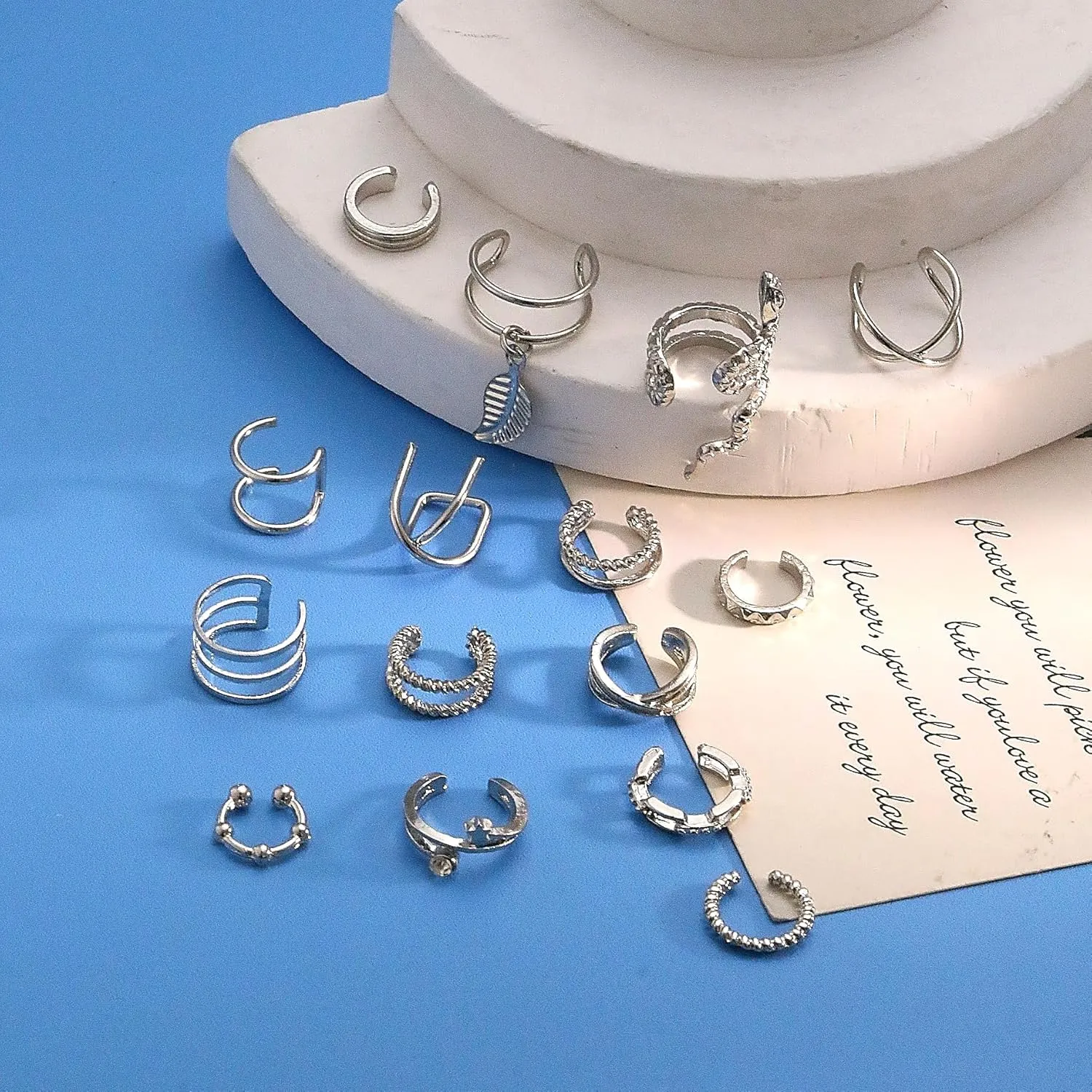 15 Pcs Gold/Silver Ear Cuff for Women Helix Cartilage Clip On Wrap Earrings Non Piercing Adjustable Ear Piercing Fake Earrings Set