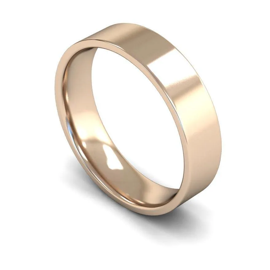 18ct Rose Gold Lightweight Flat Court/Edge 5mm Wedding Ring
