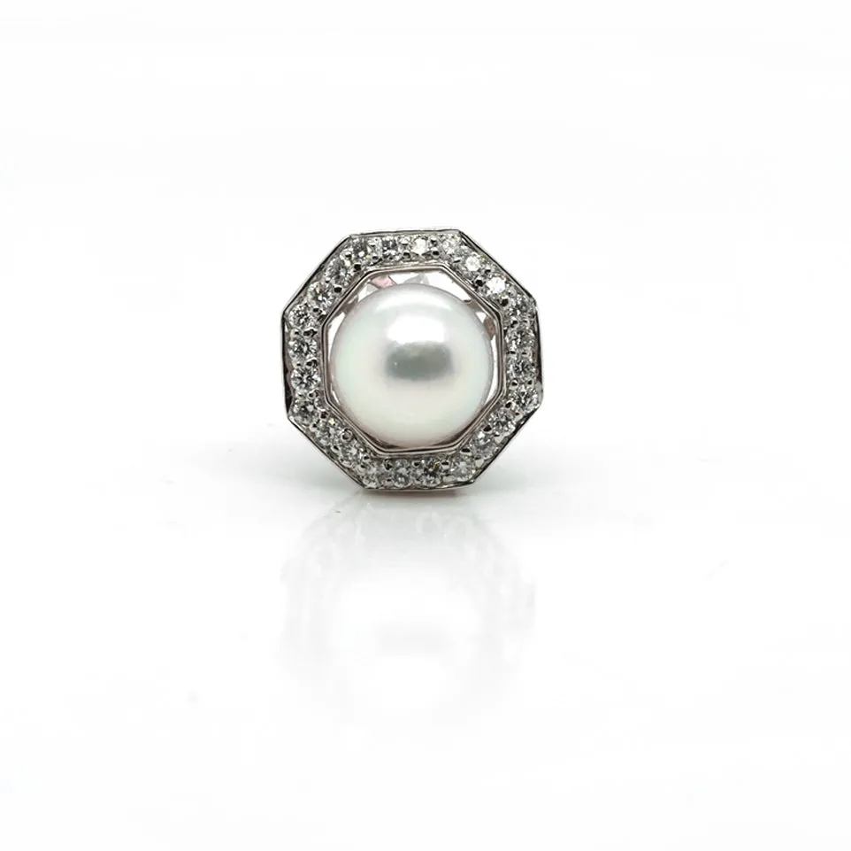 18ct White Gold Akoya Pearl Studs With Detachable Diamond Collar