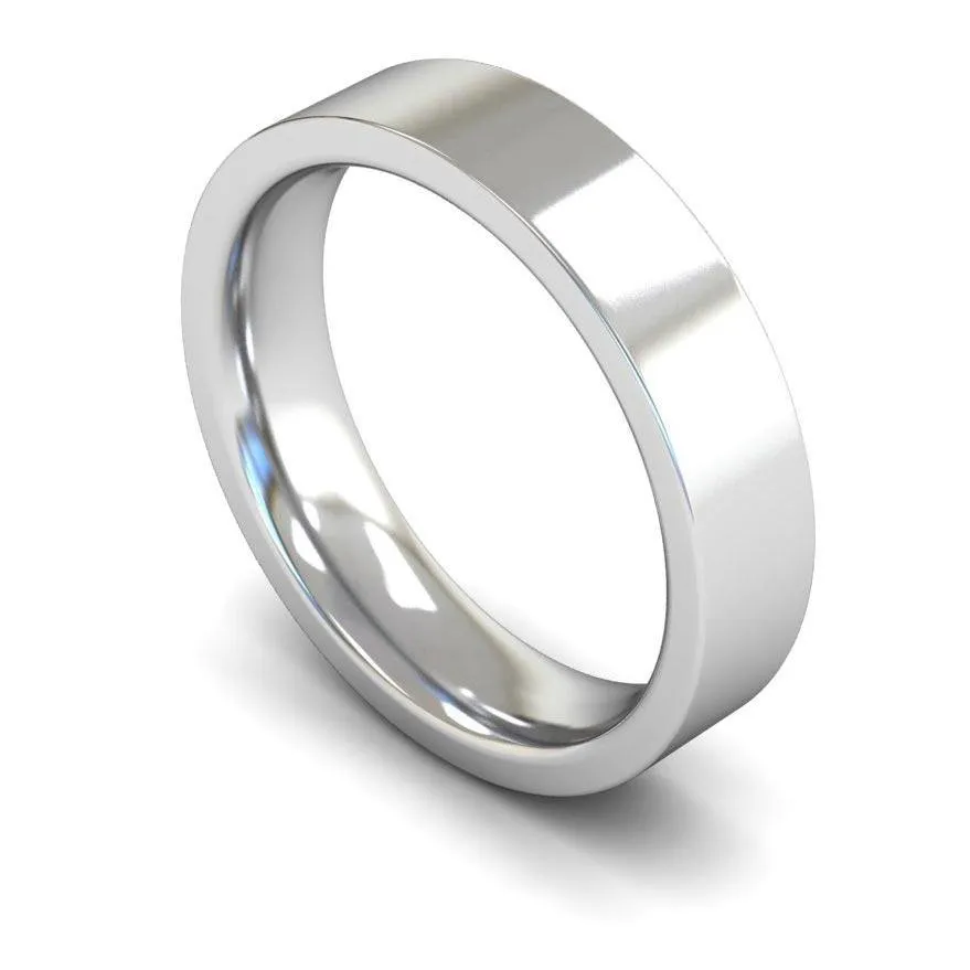 18ct White Gold Heavyweight Flat Court/Edge 5mm Wedding Ring