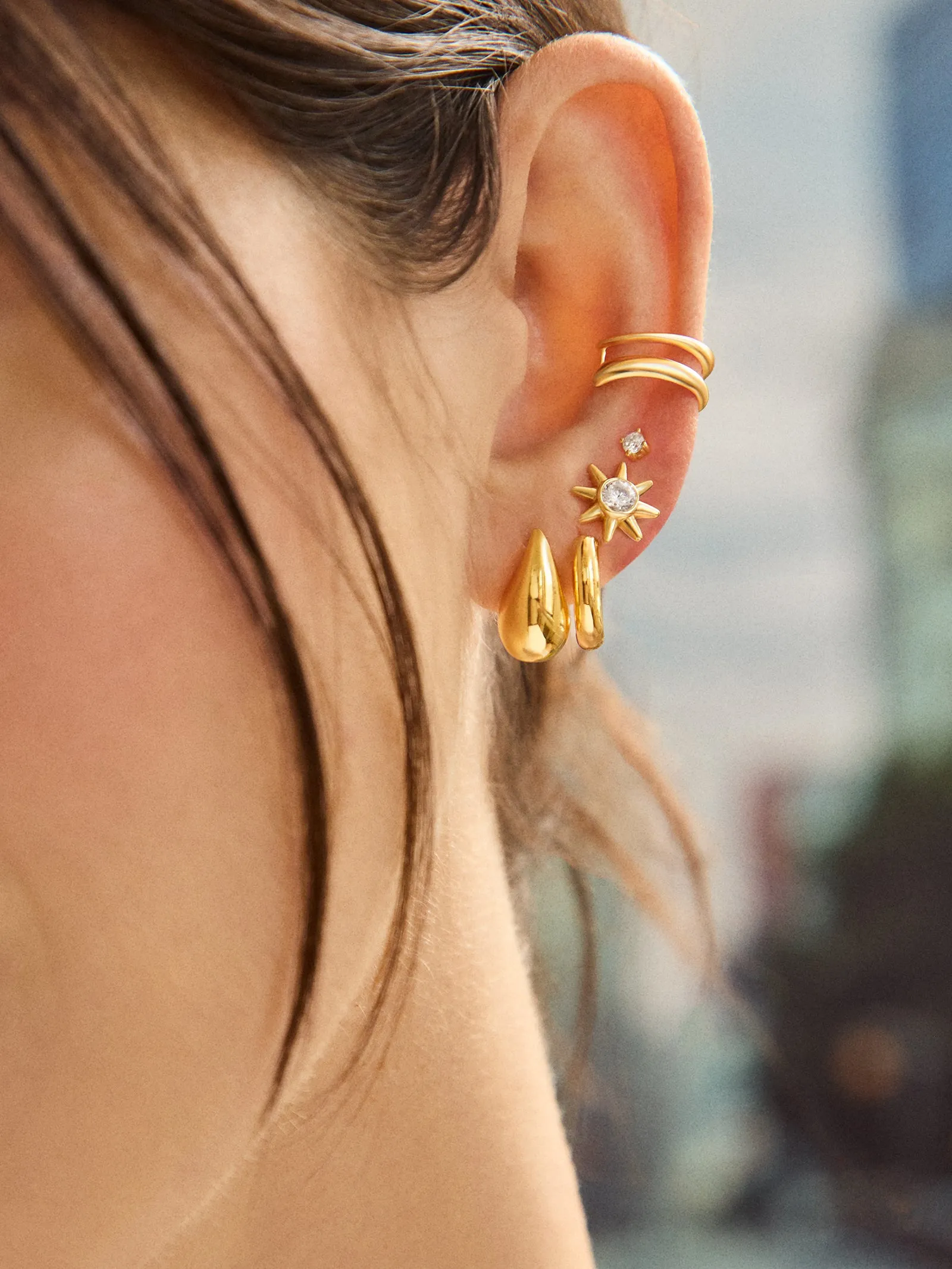 18k Gold Celestial Delicate Stud - Sun