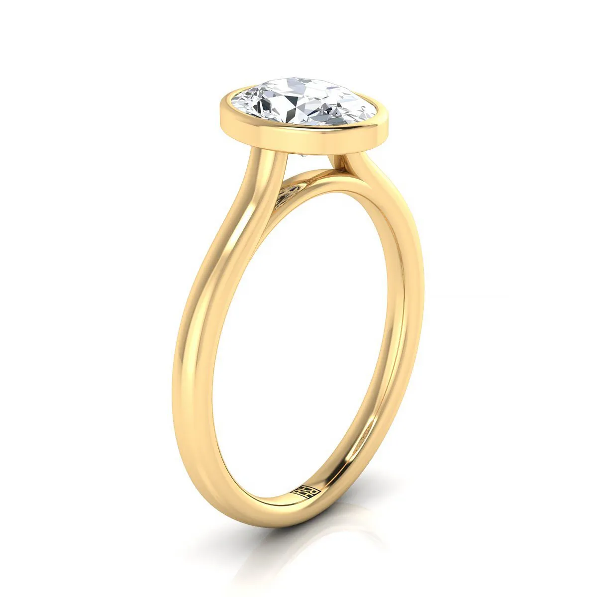 18K Yellow Gold Oval Amethyst Simple Bezel Solitaire Engagement Ring