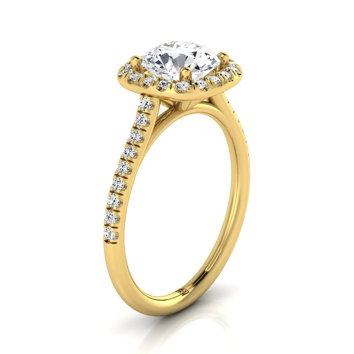 18K Yellow Gold Round Brilliant Emerald Simple Prong Set Halo Engagement Ring -1/3ctw