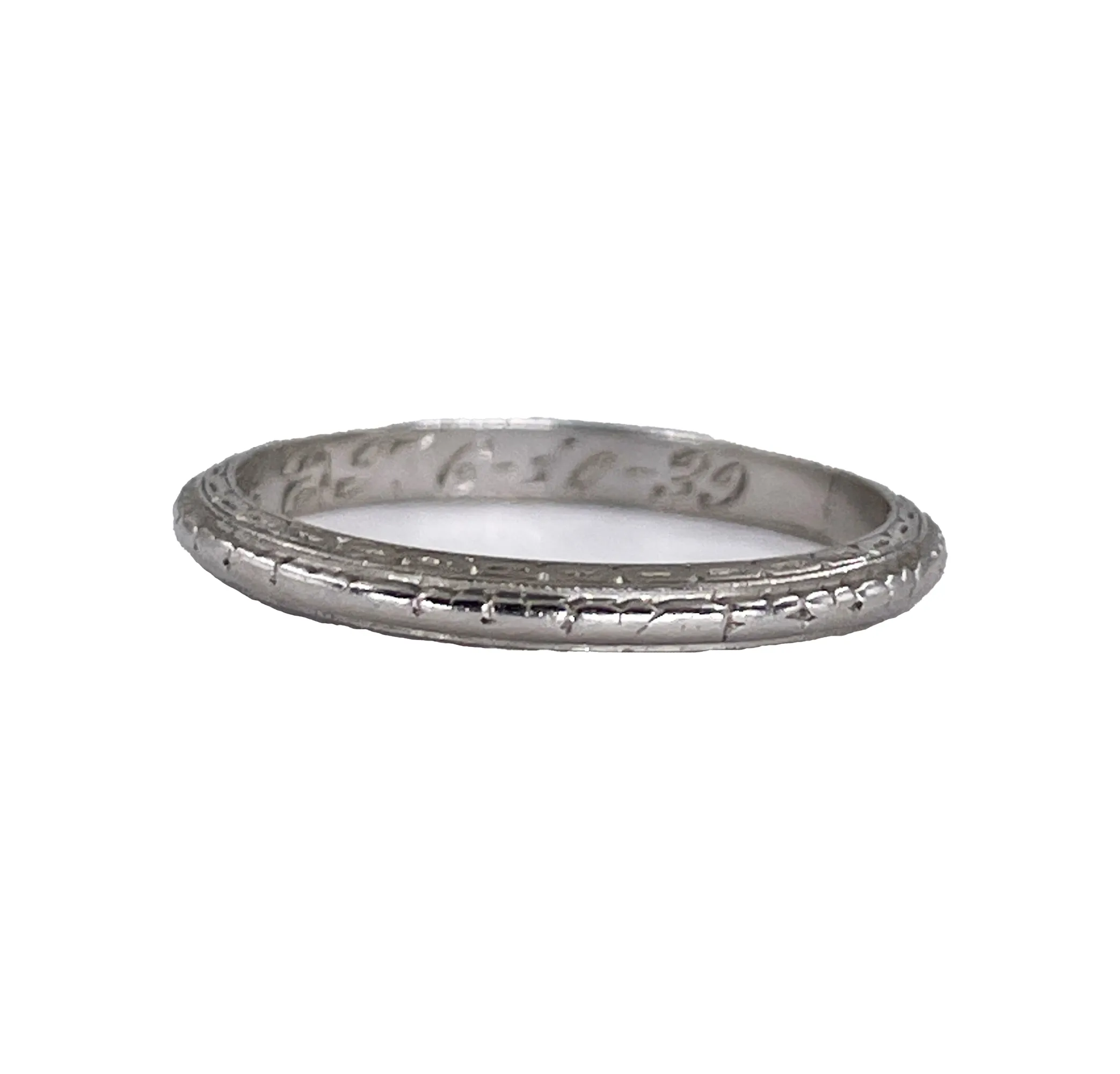 1939 Art Deco Slim Wedding Anniversary Platinum Band Ring