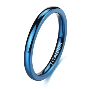 2mm Slim Blue, Rose Gold, Silver or Black Titanium Unisex Ring