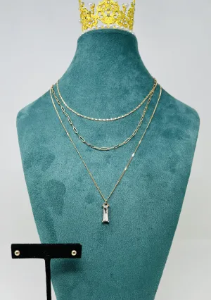 3 Layers of Chain w/crystal Bar Pendant