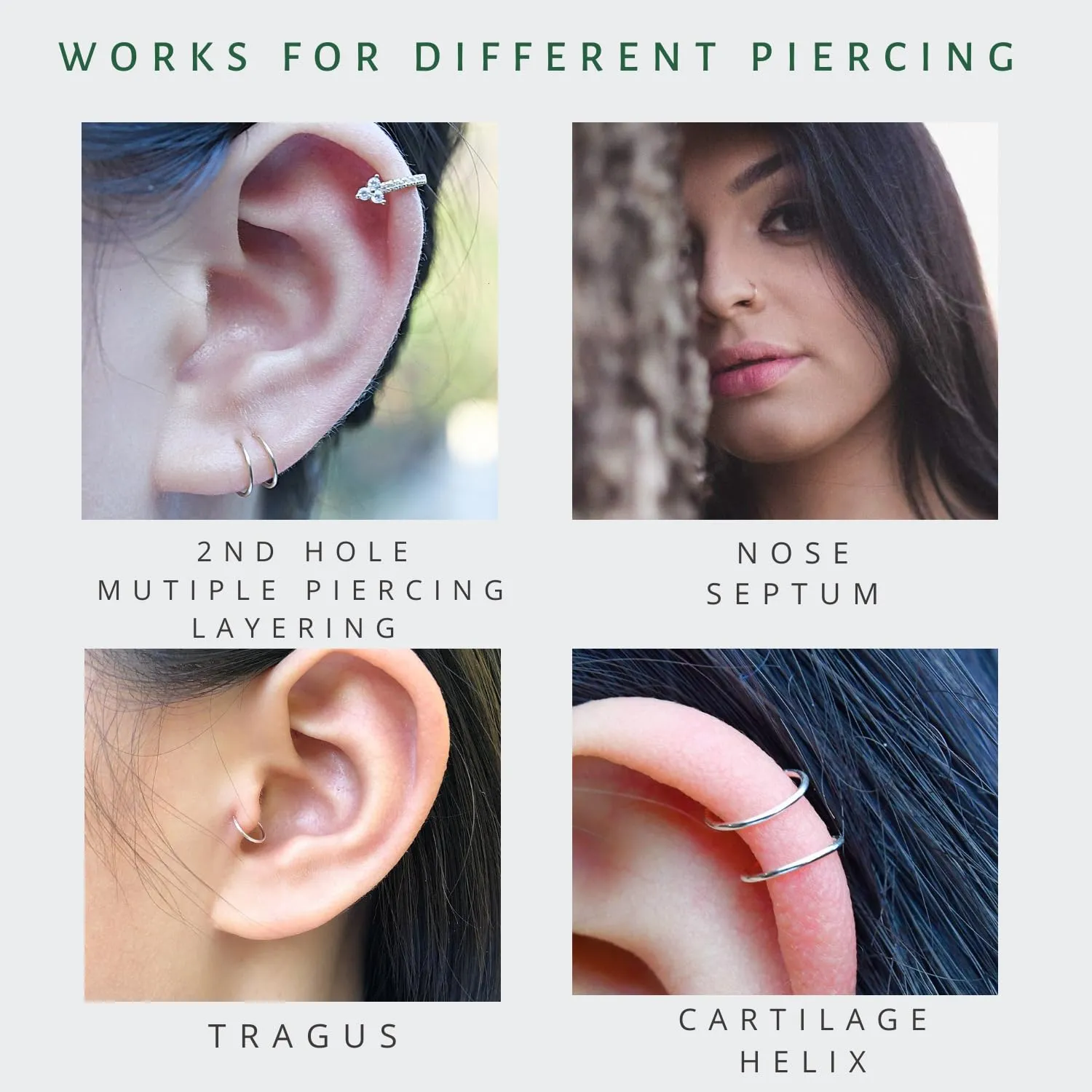 3Pcs Thin Nose Rings Hoops for Women, 14K Gold Plated Solid 925 Sterling Silver, Rose Gold, Black, 22 Gauge Nose Rings 8mm, 22G Gold Nose Ring, Small Nose Rings