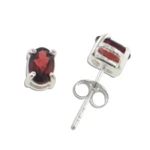 4x6mm Oval Genuine Red Garnet Sterling Silver Post Stud Earrings