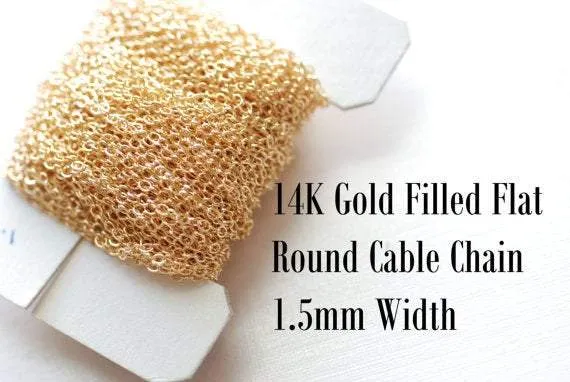 5ft Sterling Silver Flat Cable Chain, 2x1.5 mm basic flat cable chain, Sterling Silver or Gold Filled Flat Cable Chain 1.5mm