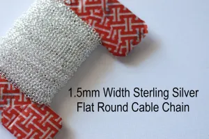 5ft Sterling Silver Flat Cable Chain, 2x1.5 mm basic flat cable chain, Sterling Silver or Gold Filled Flat Cable Chain 1.5mm
