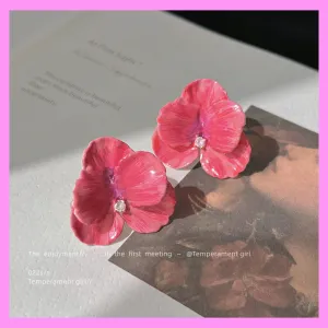 【6-10#】Pink orchid stud earrings  for female fashion daily engagement wedding anniversary