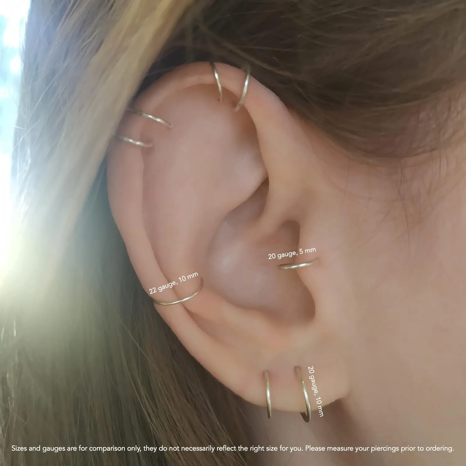 6mm Cartilage Helix Tragus Nose Small Gold Huggie Hoop Earrings for Women,22 Gauge