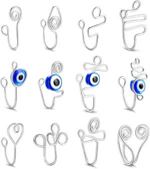 9-16pcs Multi-Style Adjustable Fake Nose Rings for Women Fake Nose Cuffs for Non Pierced Nose Heart Flower Butterfly Moon Star Clip on Fake Nose Ring Piercing