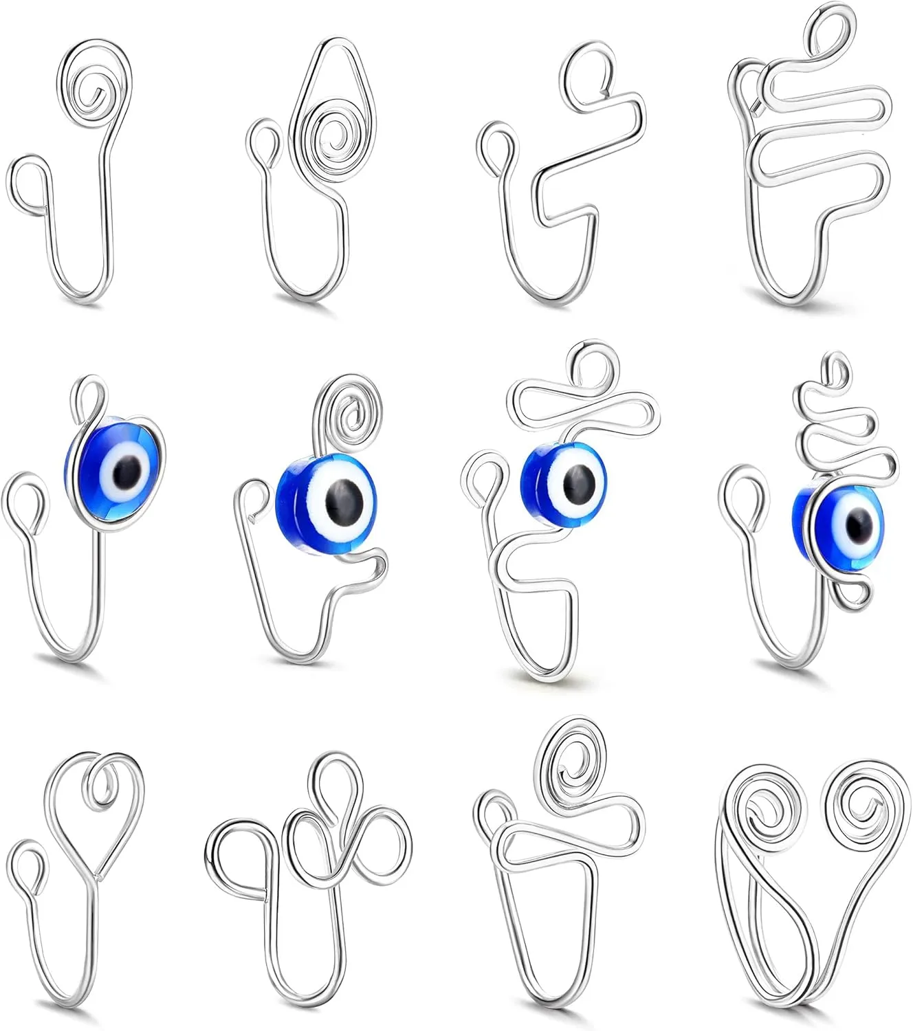 9-16pcs Multi-Style Adjustable Fake Nose Rings for Women Fake Nose Cuffs for Non Pierced Nose Heart Flower Butterfly Moon Star Clip on Fake Nose Ring Piercing