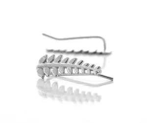 925 Sterling Silver Boho Botanical Ear Climber Earrings, Delicate Handmade Pair of Fern Leaf Ear Crawler Cuffs, Artisan Floral Jewelry Gift for Girlfriend Sister Wife Mom by Sigalagia
