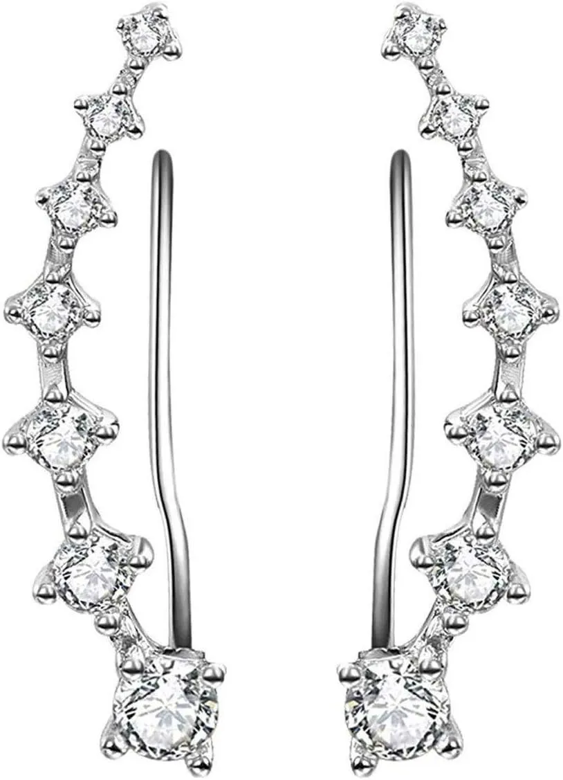 925 Sterling Silver Crawler Ear Cuffs 7 CZ Stones