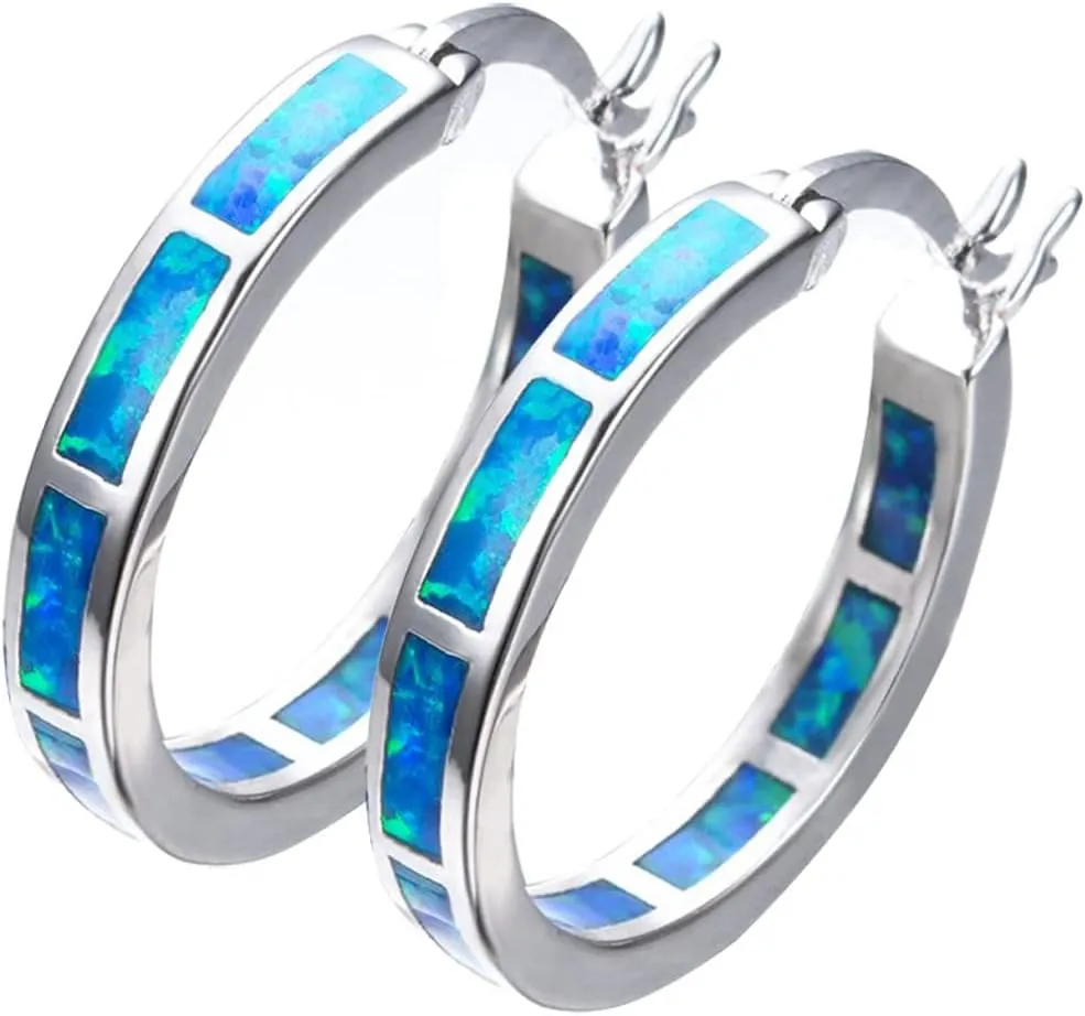 925 Sterling Silver Hoop Earring Opal Small Hoop Earrings for Women Hypoallergenic Jewelry for Sensitive Ears Gemstone Earrings