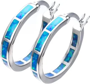 925 Sterling Silver Hoop Earring Opal Small Hoop Earrings for Women Hypoallergenic Jewelry for Sensitive Ears Gemstone Earrings
