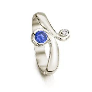 9ct White Gold Swirl Ring with Tanzanite