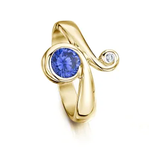 9ct Yellow Gold Swirl Ring with Large Tanzanite