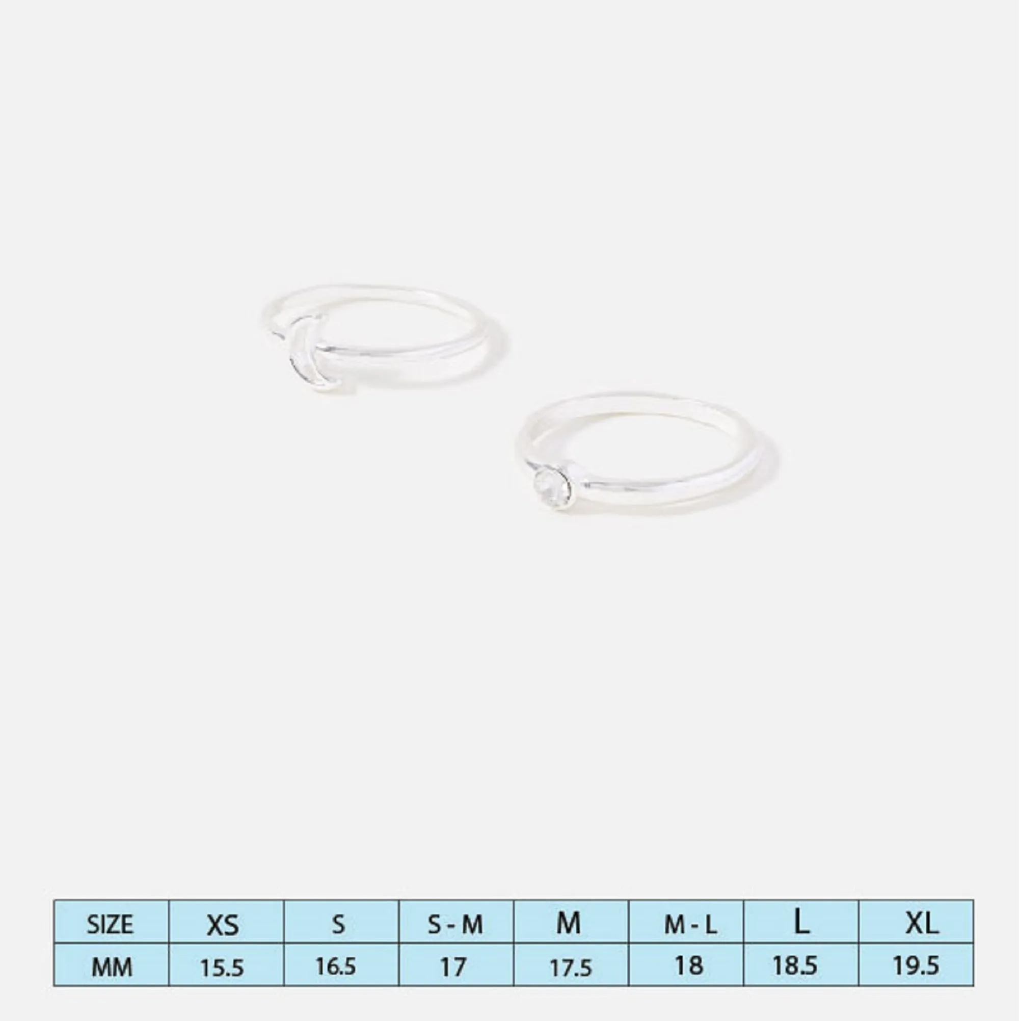 Accessorize London Women's Silver Pack of 2 Moon Crystal Stacking Rings-Medium