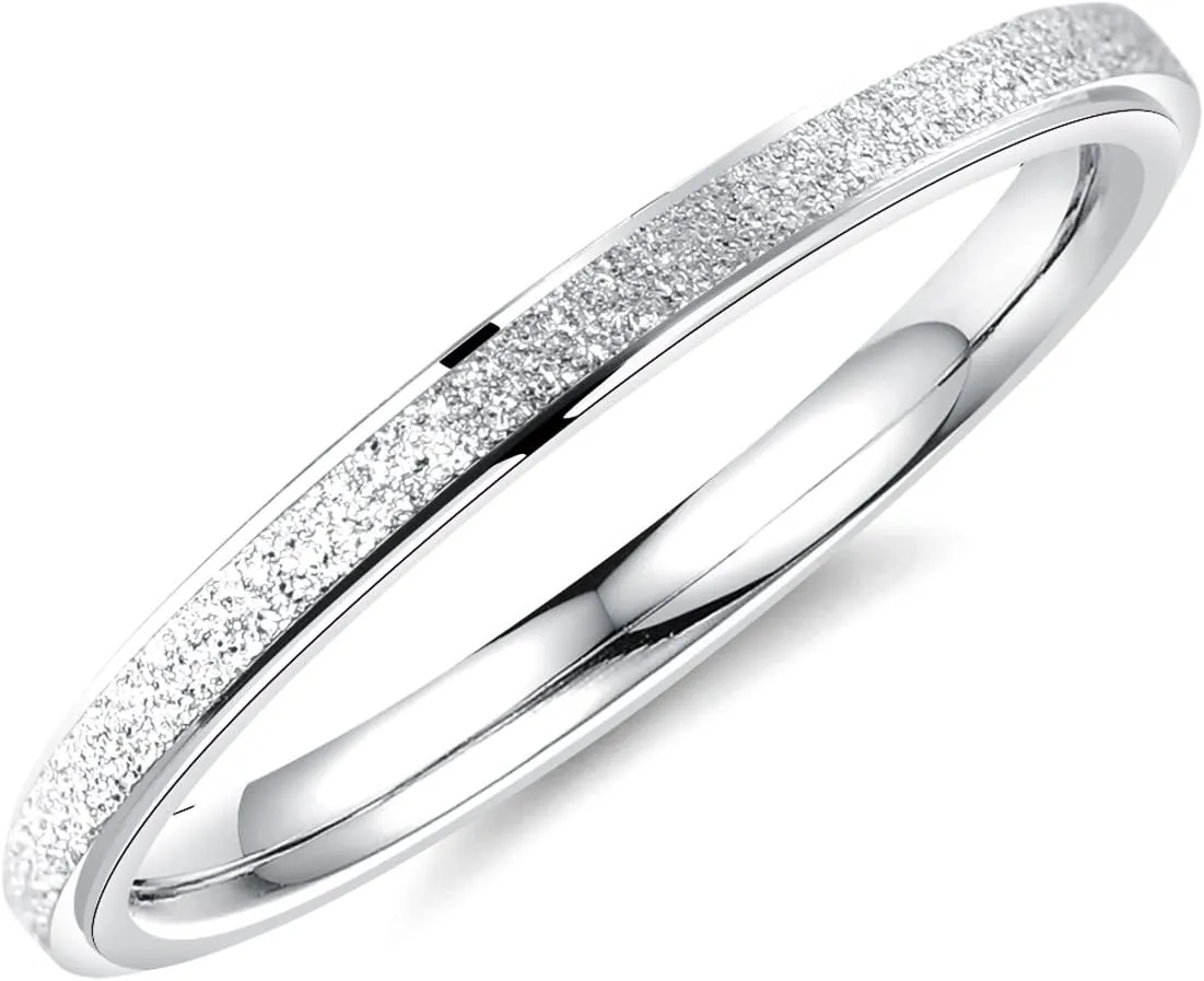 ALEXTINA Women's Stainless Steel 2MM Thin Stackable Midi Rings Silver Wedding Bands Size 9