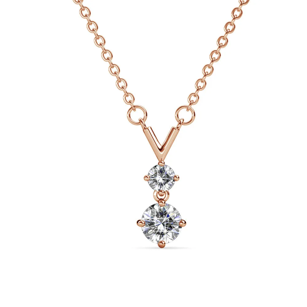 Andy "Unique" 18k White Gold Plated 2-Stone Pendant Necklace with Swarovski Crystals