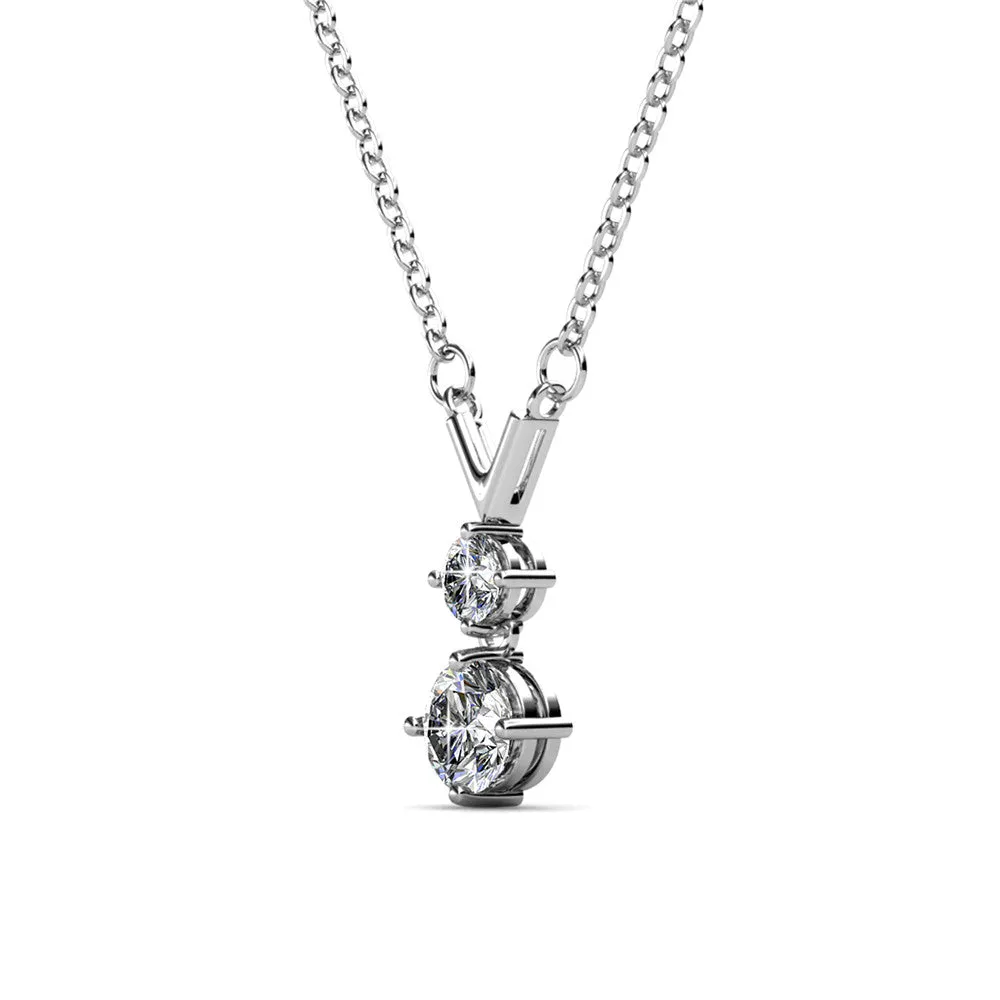 Andy "Unique" 18k White Gold Plated 2-Stone Pendant Necklace with Swarovski Crystals