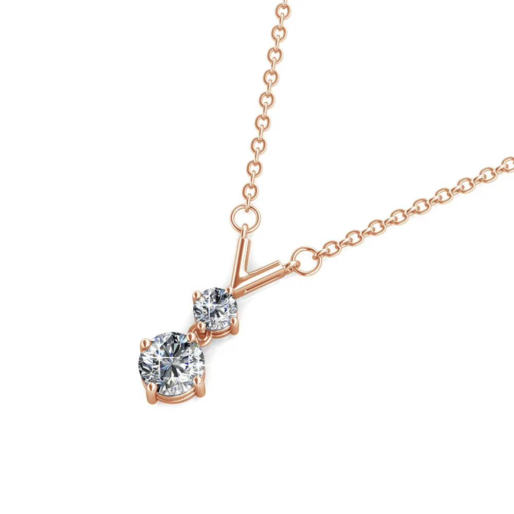 Andy "Unique" 18k White Gold Plated 2-Stone Pendant Necklace with Swarovski Crystals