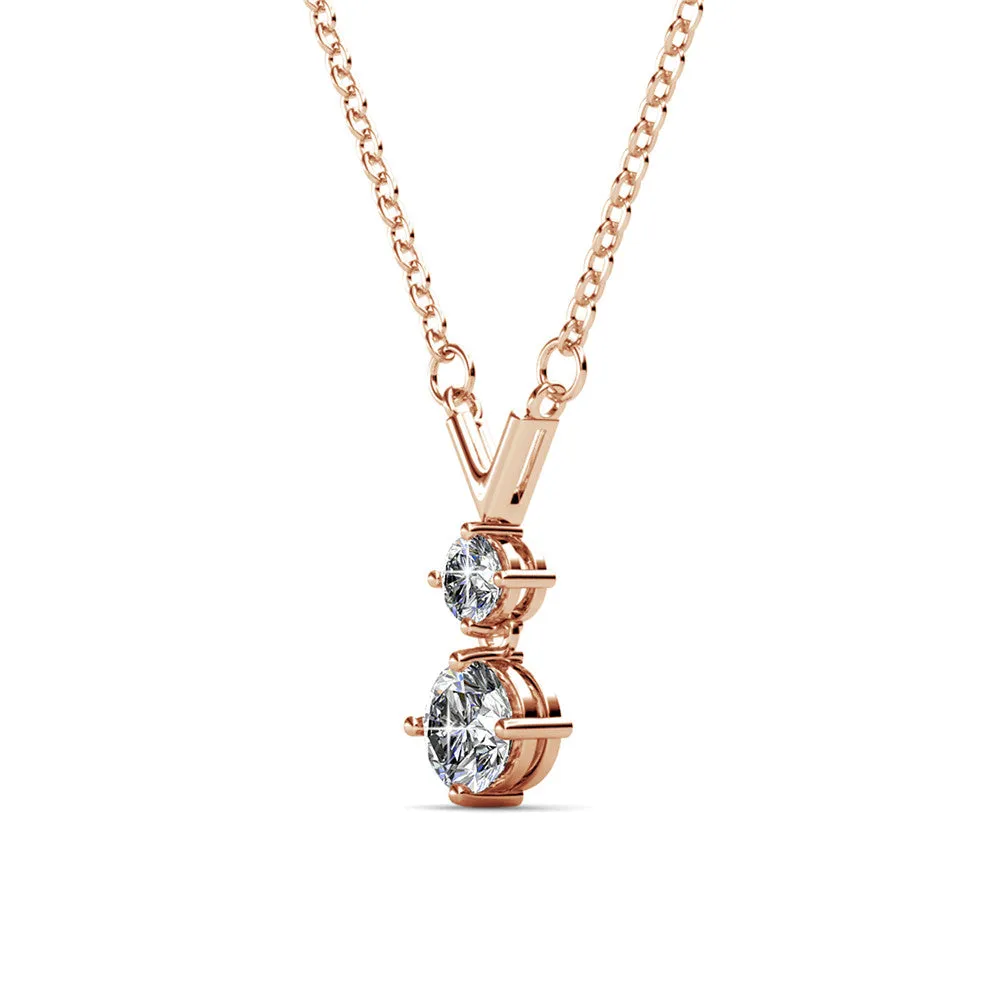 Andy "Unique" 18k White Gold Plated 2-Stone Pendant Necklace with Swarovski Crystals