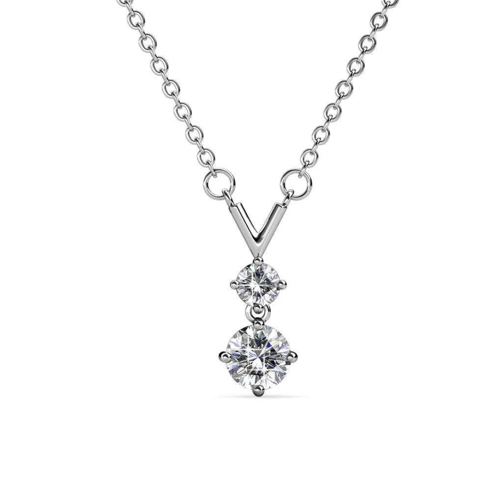 Andy "Unique" 18k White Gold Plated 2-Stone Pendant Necklace with Swarovski Crystals