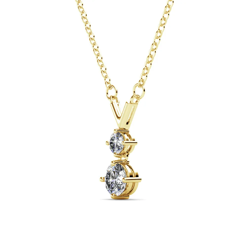Andy "Unique" 18k White Gold Plated 2-Stone Pendant Necklace with Swarovski Crystals