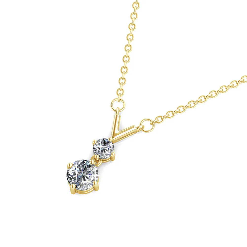 Andy "Unique" 18k White Gold Plated 2-Stone Pendant Necklace with Swarovski Crystals