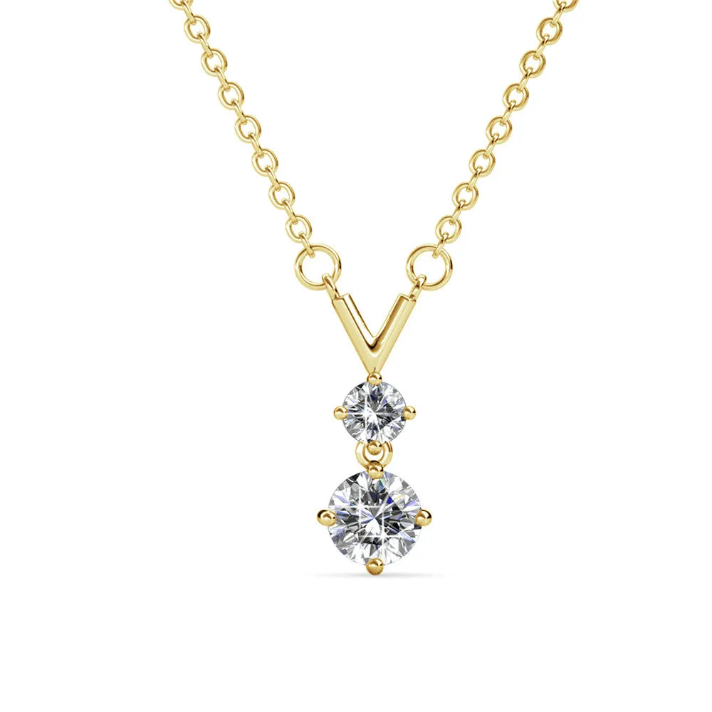Andy "Unique" 18k White Gold Plated 2-Stone Pendant Necklace with Swarovski Crystals