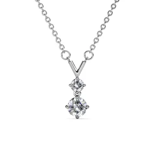 Andy "Unique" 18k White Gold Plated 2-Stone Pendant Necklace with Swarovski Crystals