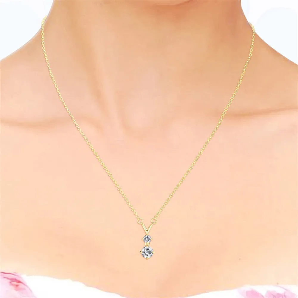 Andy "Unique" 18k White Gold Plated 2-Stone Pendant Necklace with Swarovski Crystals