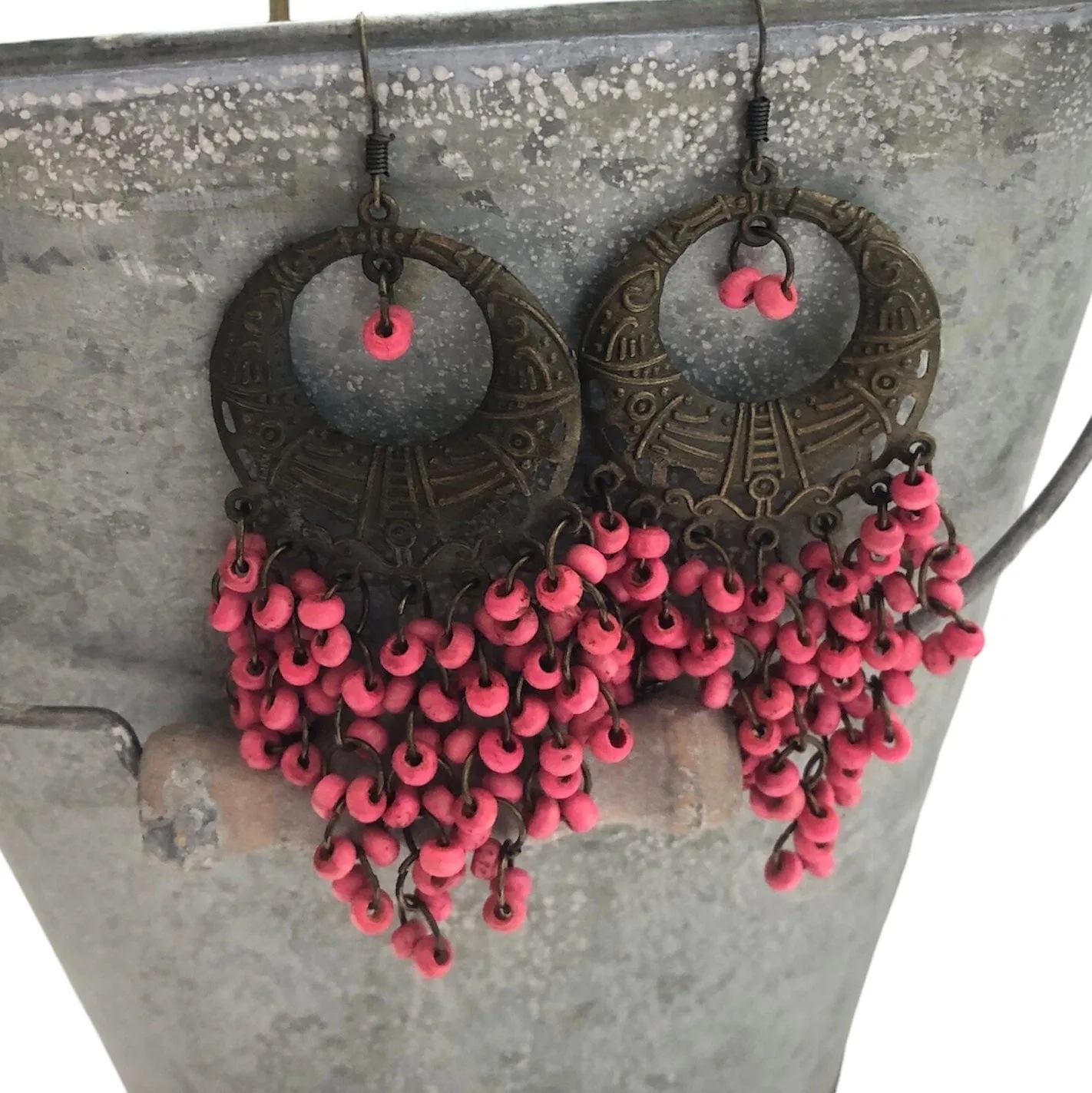 Antic Brass Beaded Hoop Earrings