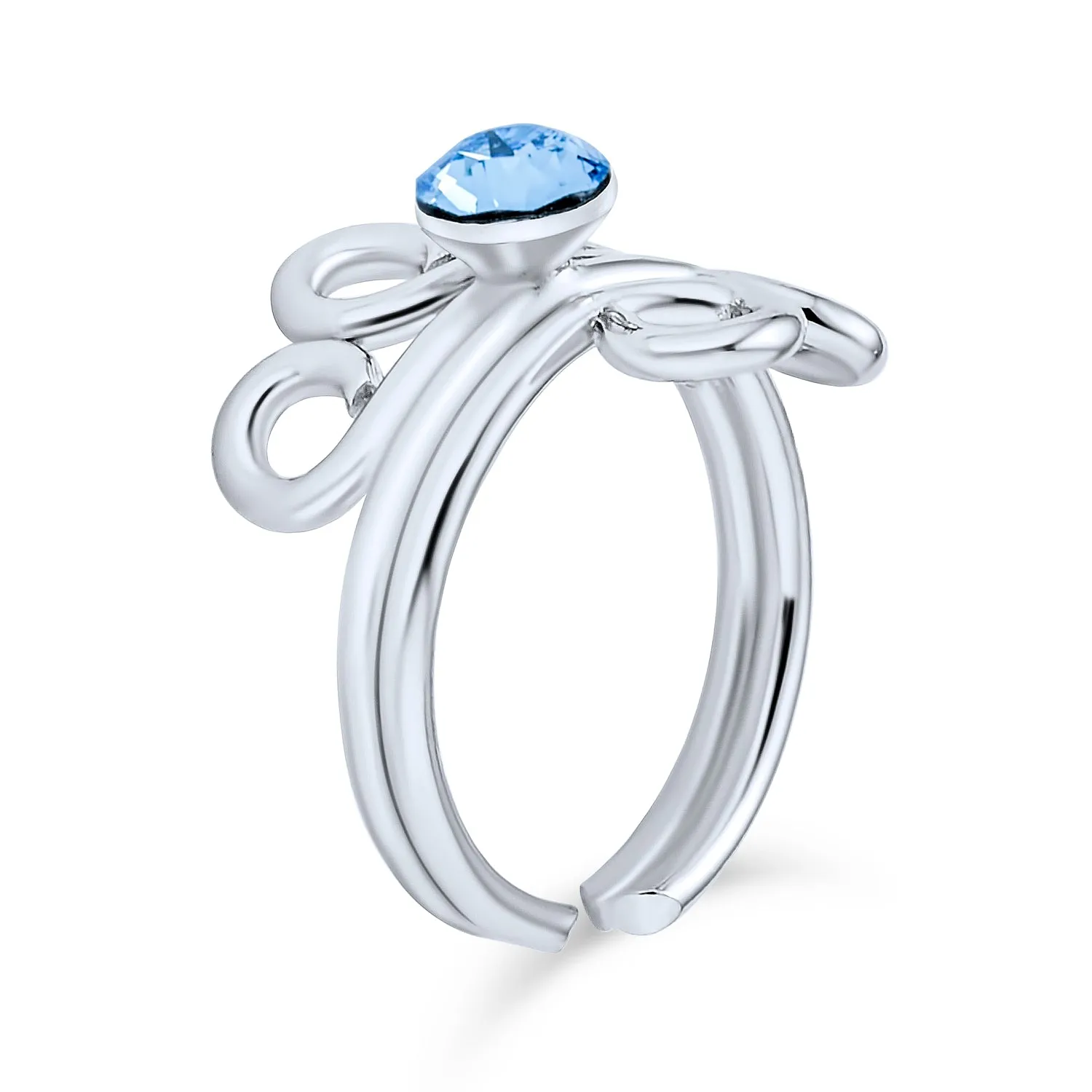 Aqua Blue Crystal Swirl Ear Cuff Cartilage Wrap Helix Earring in Sterling Silver