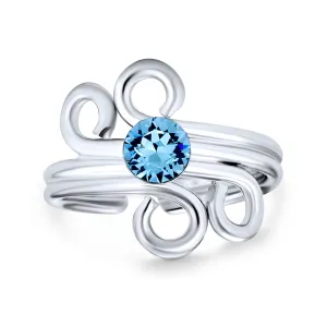 Aqua Blue Crystal Swirl Ear Cuff Cartilage Wrap Helix Earring in Sterling Silver